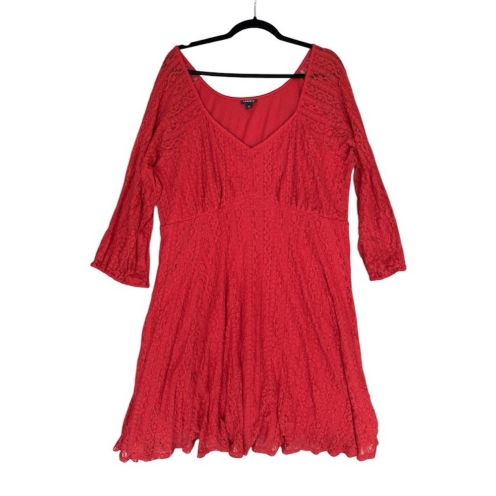 Torrid Dress Womens‎ 3 3X 22/24 Red Lace Fit Flare Sweetheart Neck Holiday Event